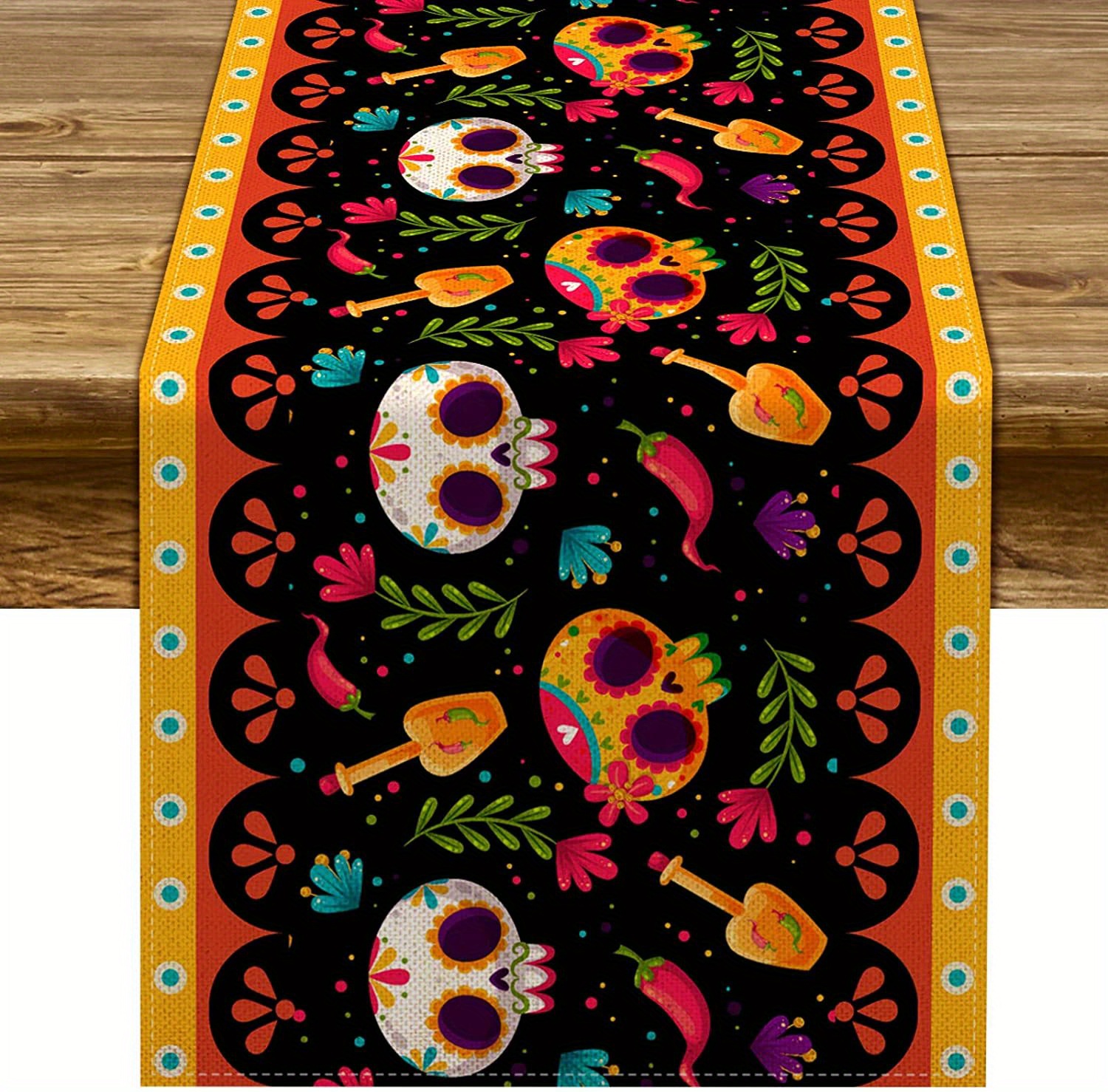 Linen Table Runner Mexican Style Table Runner Dia De Los - Temu