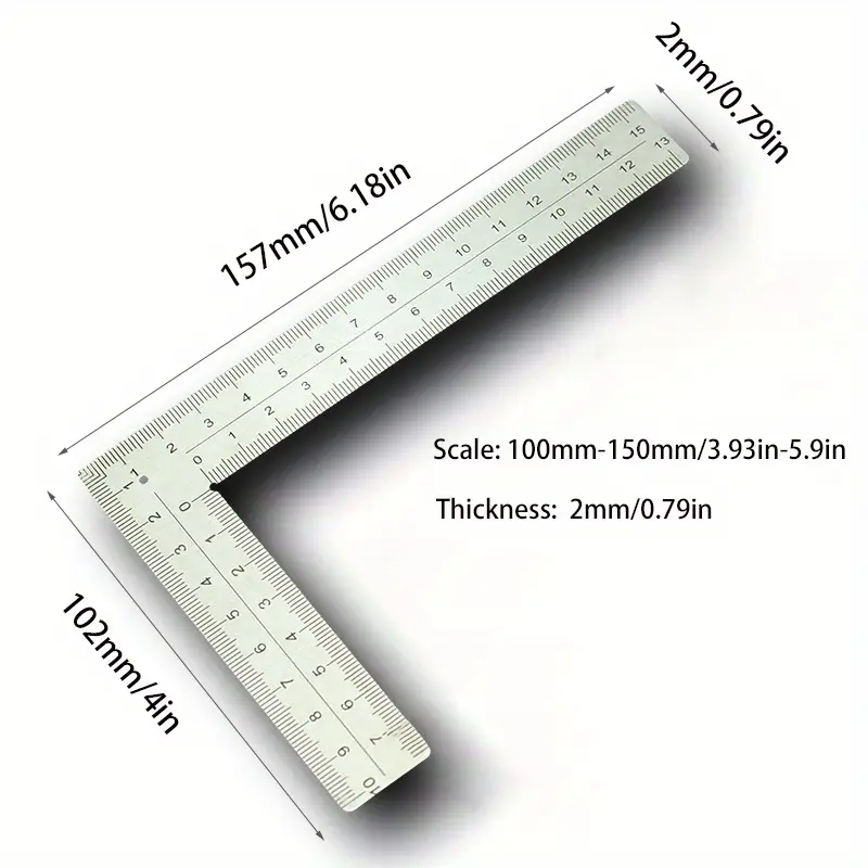 1pc Square L-shaped Ruler Stainless Steel Double Sided High Precision Scale  Multi-functional Thickened Corner Ruler For Leather Tool 3.94inch*5.91inch