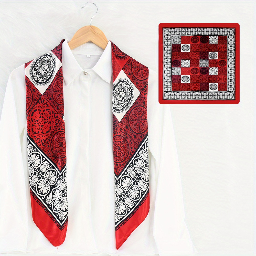 Retro Printed Pattern Bandana Silk Scarf Casual Shawl Scarf Wrap