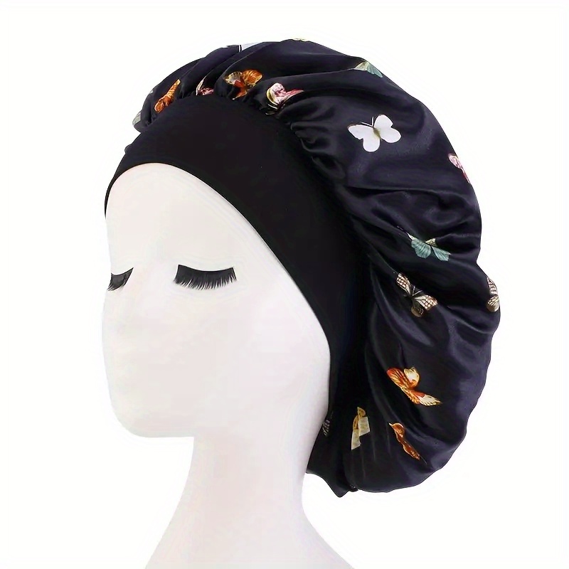 Frogued Satin Bonnet Double Layer Printed Pattern Reversible Night Sleeping  Bonnet Cap for Home Use