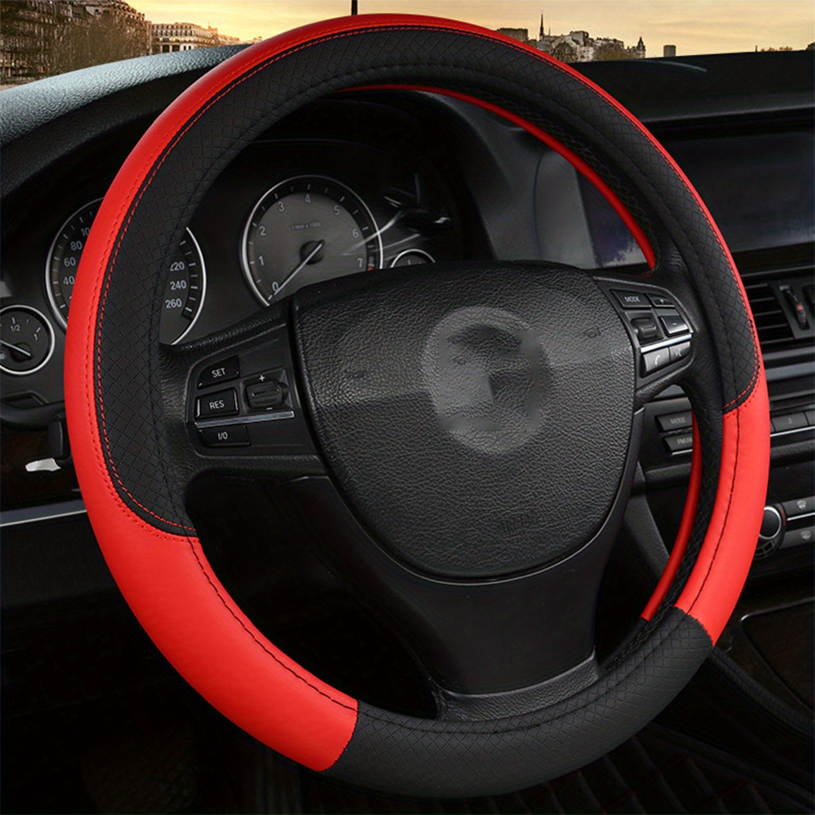 panthem Housse de volant de voiture, en cuir respirant, antidérapant, bande  élastique de sport en fibre de carbone sans anneau intérieur, taille