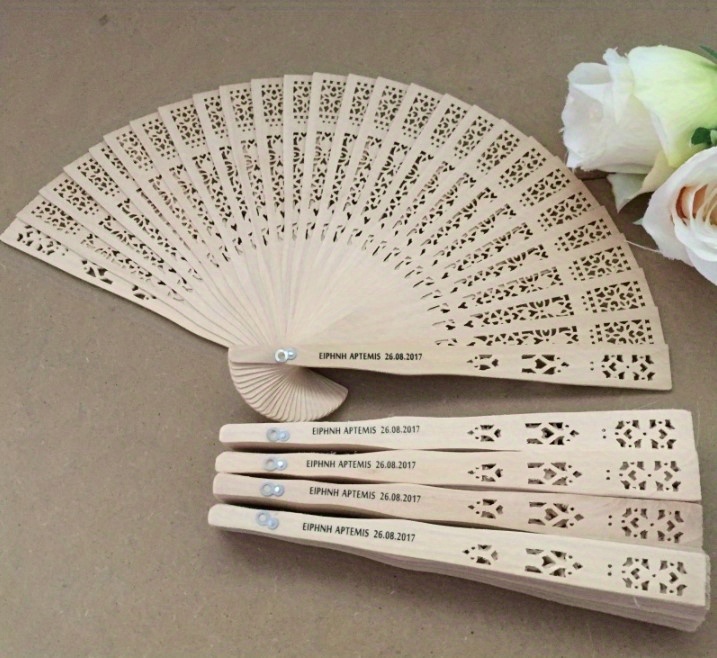 24PCS Wedding Fans Elegant Wooden Fan Folding Hand Fan For Favors Fan Bridal Party Performance Favor details 3