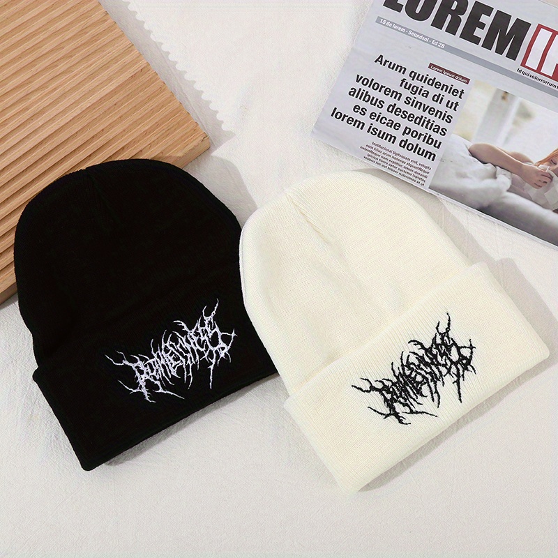 Men's Casual  Gothic Scar Embroidery Knitted Beanie Fashion Street Ski Cap For Women Men details 0