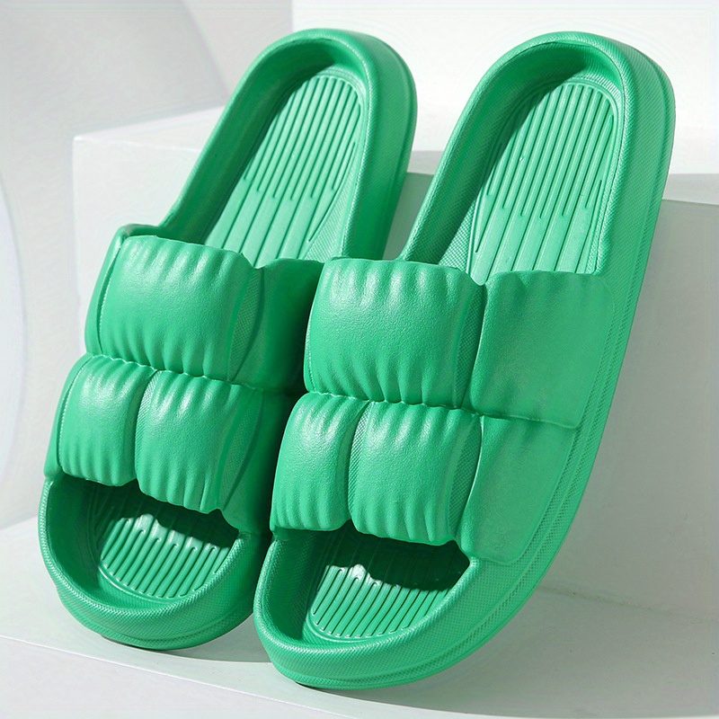 Women's Solid Ruched Slides Soft Sole Casual Pillow Lightweight Home Shoes