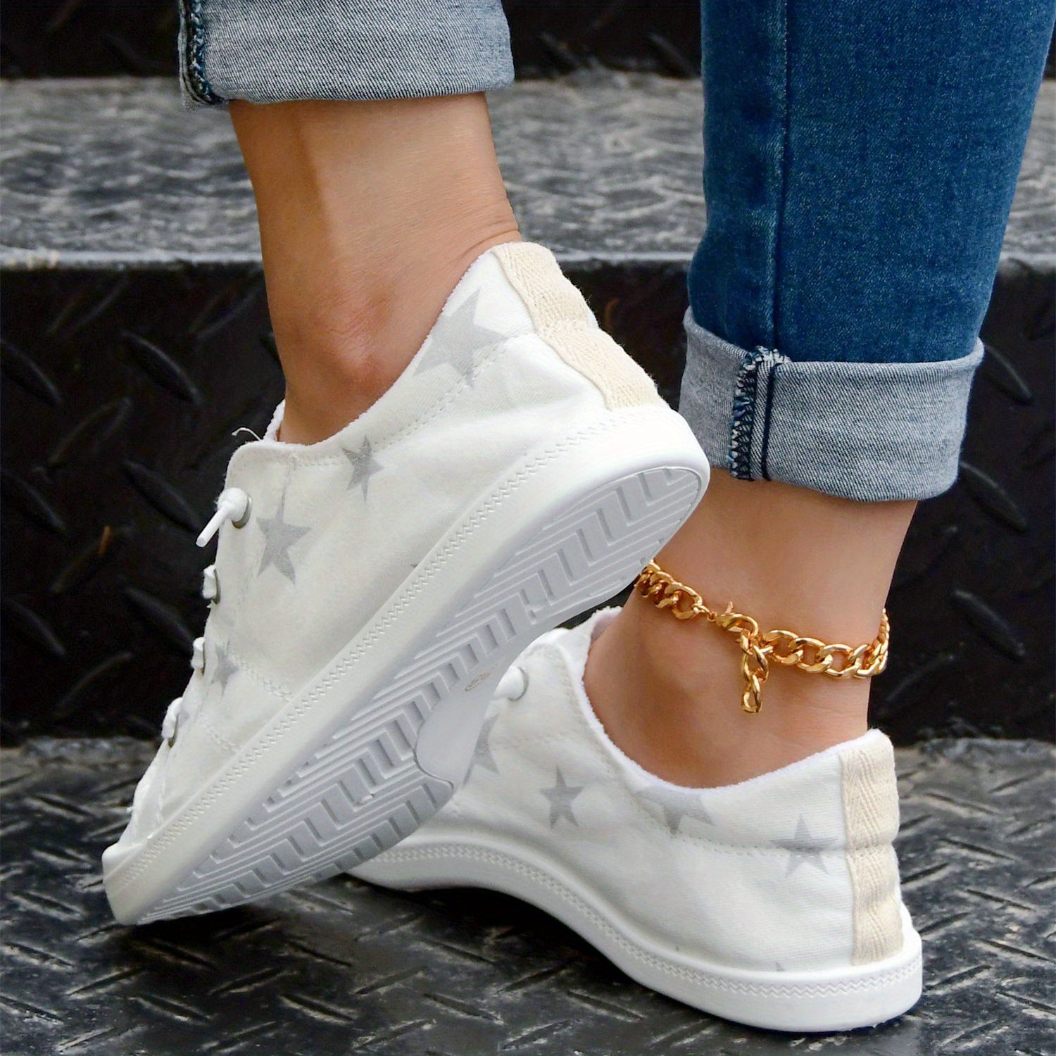 Women's Star Printed Canvas Shoes Casual Lace Up Low Top Sneakers