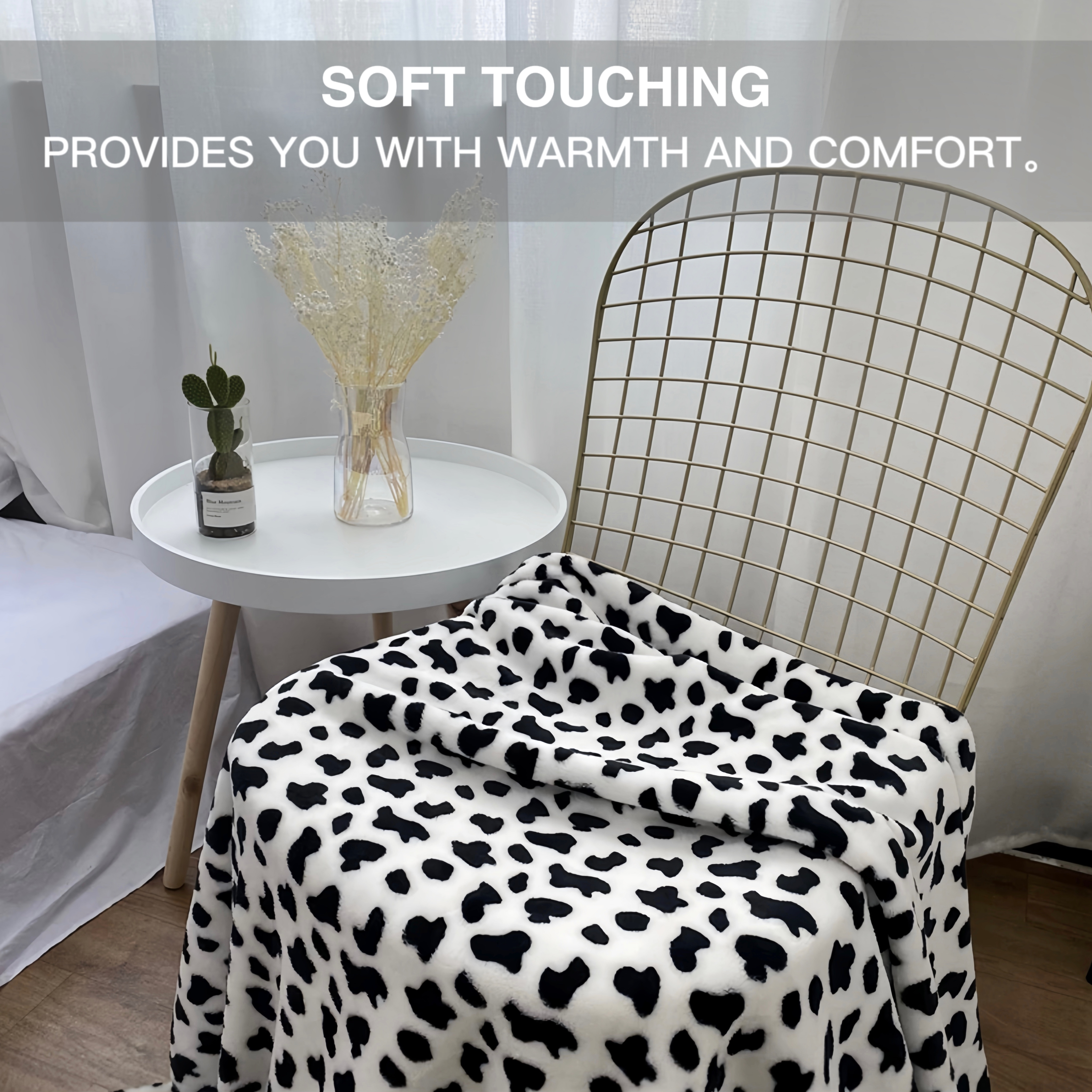 1pc cow printed flannel blanket double sided blanket gift warm soft black and white bed blanket for couch bed sofa travelling birthday gift air conditioning blanket details 1