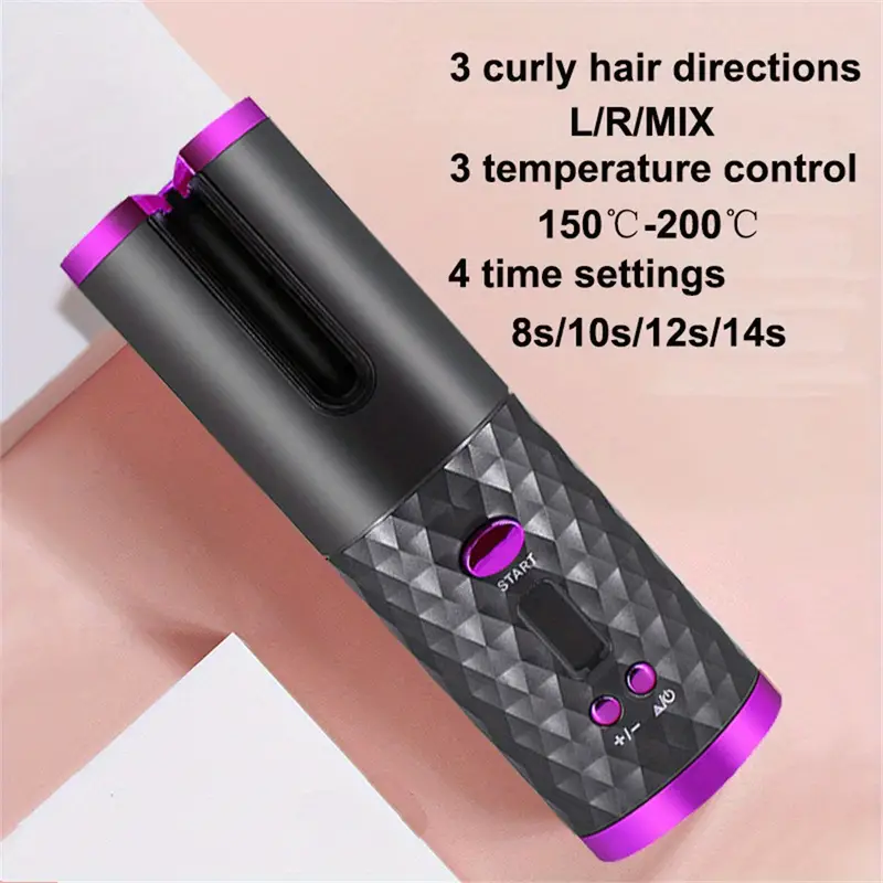 portable usb rechargeable cordless automatic hair curler ceramic cylinder spinner for long hair fast heating anti  styling on the go details 1