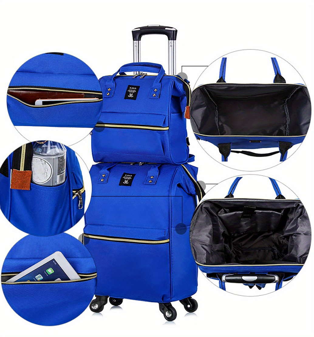 2 pcs fashion oxford bull pull rod bag duffle double shoulder back set travel case bag universal wheel luggage expexpable details 6