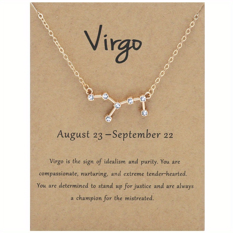 Golden-plated 12 Zodiac Necklace with Rhinestone Star Map Pendant Constellation Card Necklace,Temu