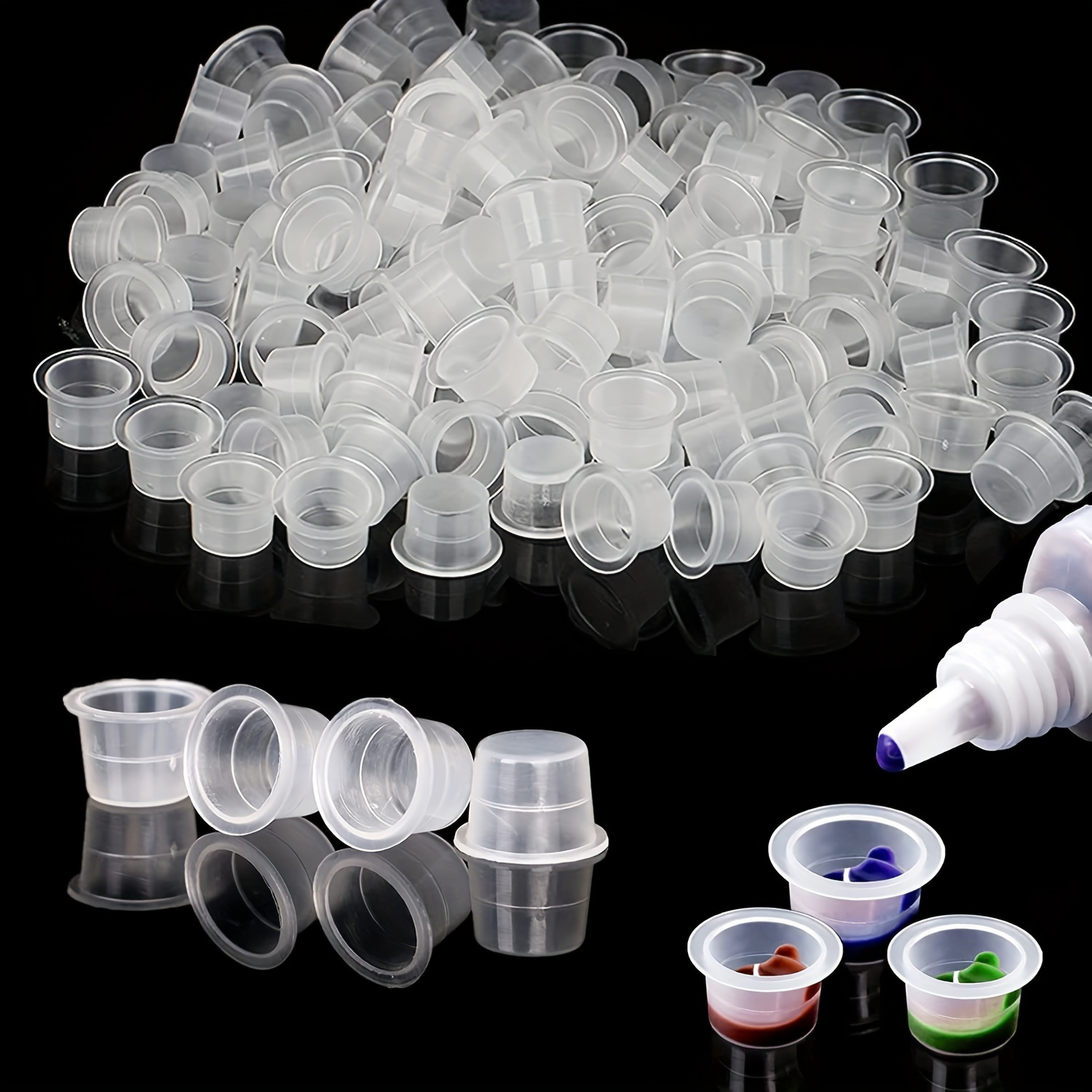 

100 Pcs Small Plastic Caps - 1000ml Capacity - Perfect For Tattooing - Easy To Use And Clean - Includes 1000ml - Ideal For Professional And Home Use