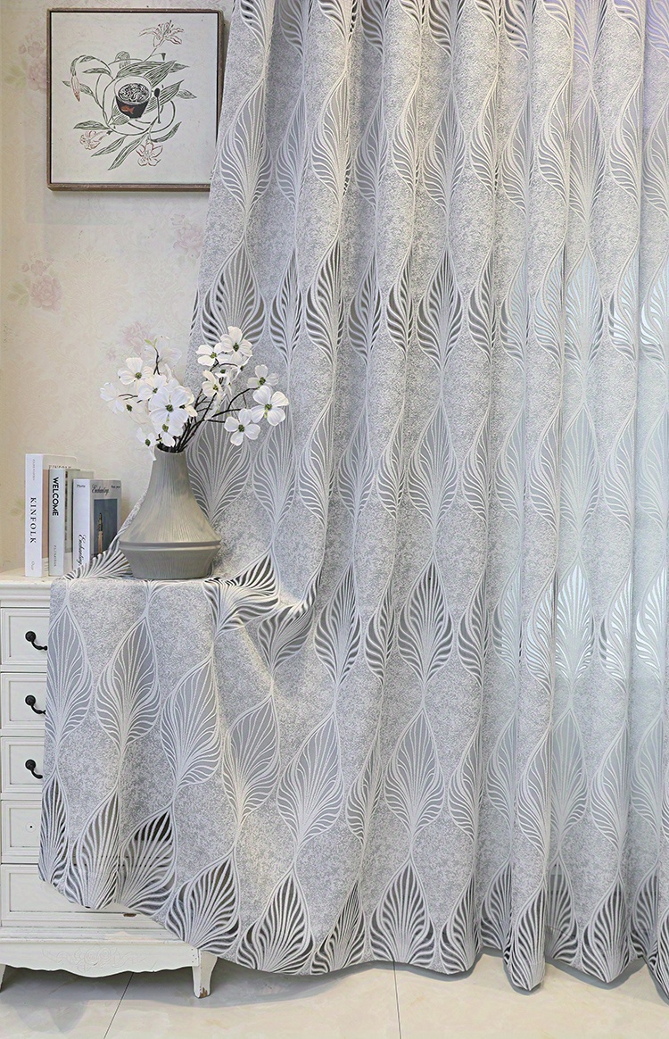 1pc elegant hollow leaf jacquard window sheer curtain for living room bedroom and balcony enhance     and privacy details 1