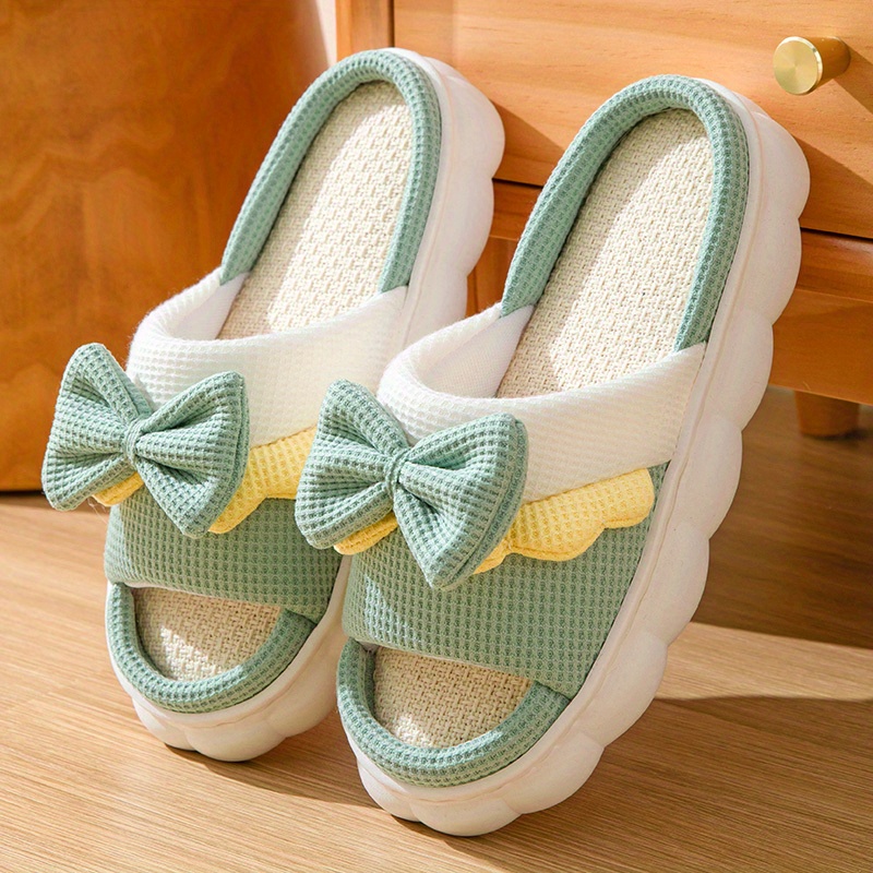 Women's Bowknot Decor Slippers Comfortable Open Toe Slip On Shoes