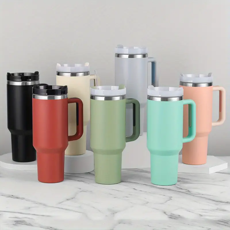 1pc 40oz stainless steel double wall tumbler with lid and handle heavy duty water bottles water cups summer drinkware kitchen stuff home kitchen items details 6