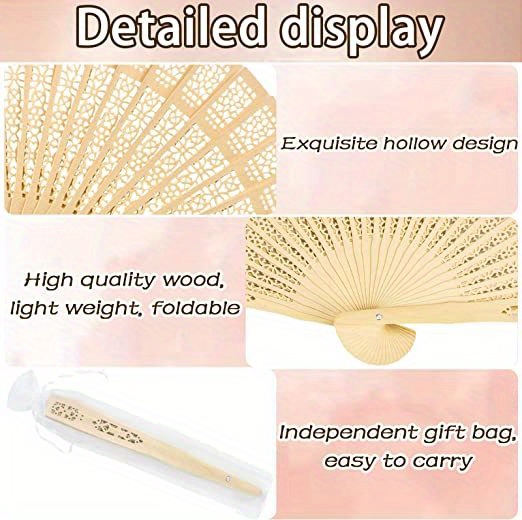 24PCS Wedding Fans Elegant Wooden Fan Folding Hand Fan For Favors Fan Bridal Party Performance Favor details 0