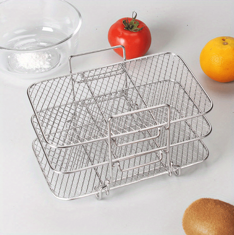 1pc 3 tier barbecue rack stainless steel three layer dehydration rack air fryer accessories universal grill rack steaming rack fruit and vegetable food dehydration rack kitchen accessories details 4