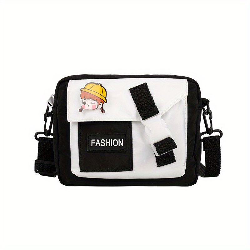 Letter Patch Bag Small Square Shoulder Bag With Pin