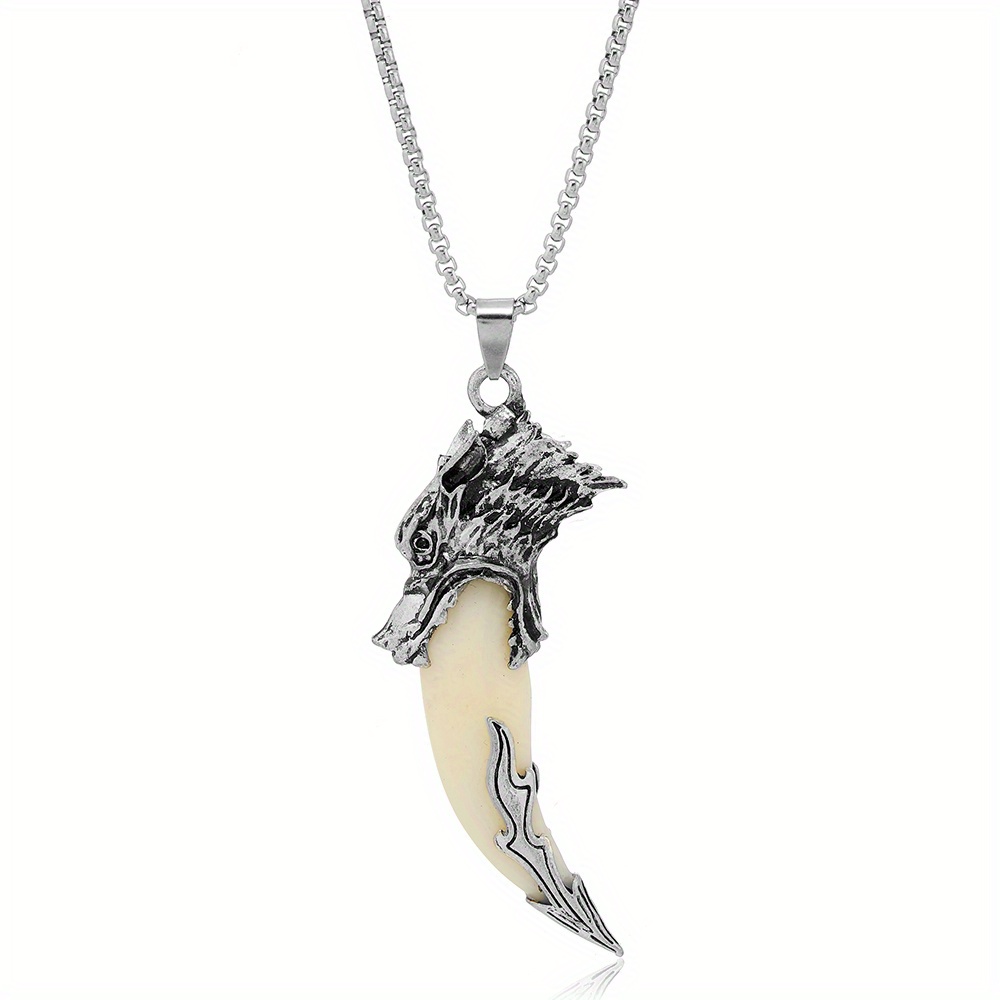 Hip Hop Spike Decor Rhinestone Necklace Wolf Tooth Alloy Necklace For Men -  Temu Bahrain