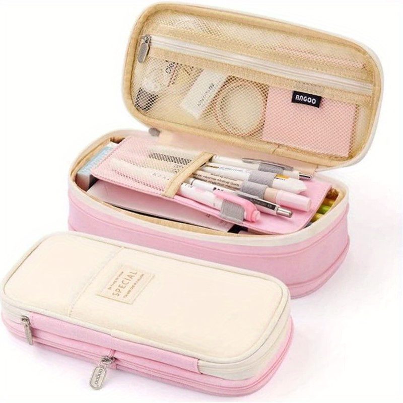 1pc Large Capacity Pink Pen Holder, Student Stationery Bag Girls