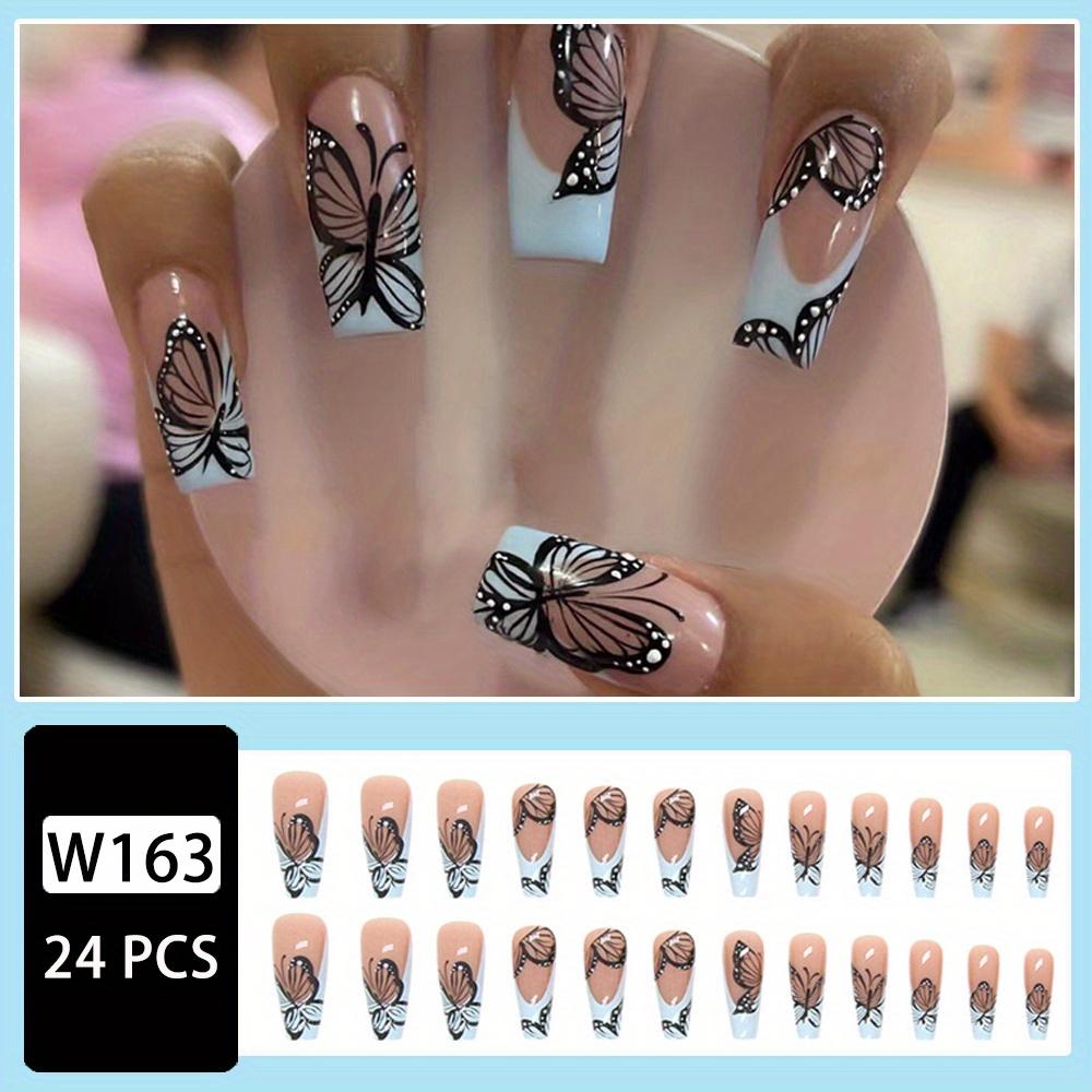 Flutter  Short Black and Butterfly Press on nails – 2Baecation