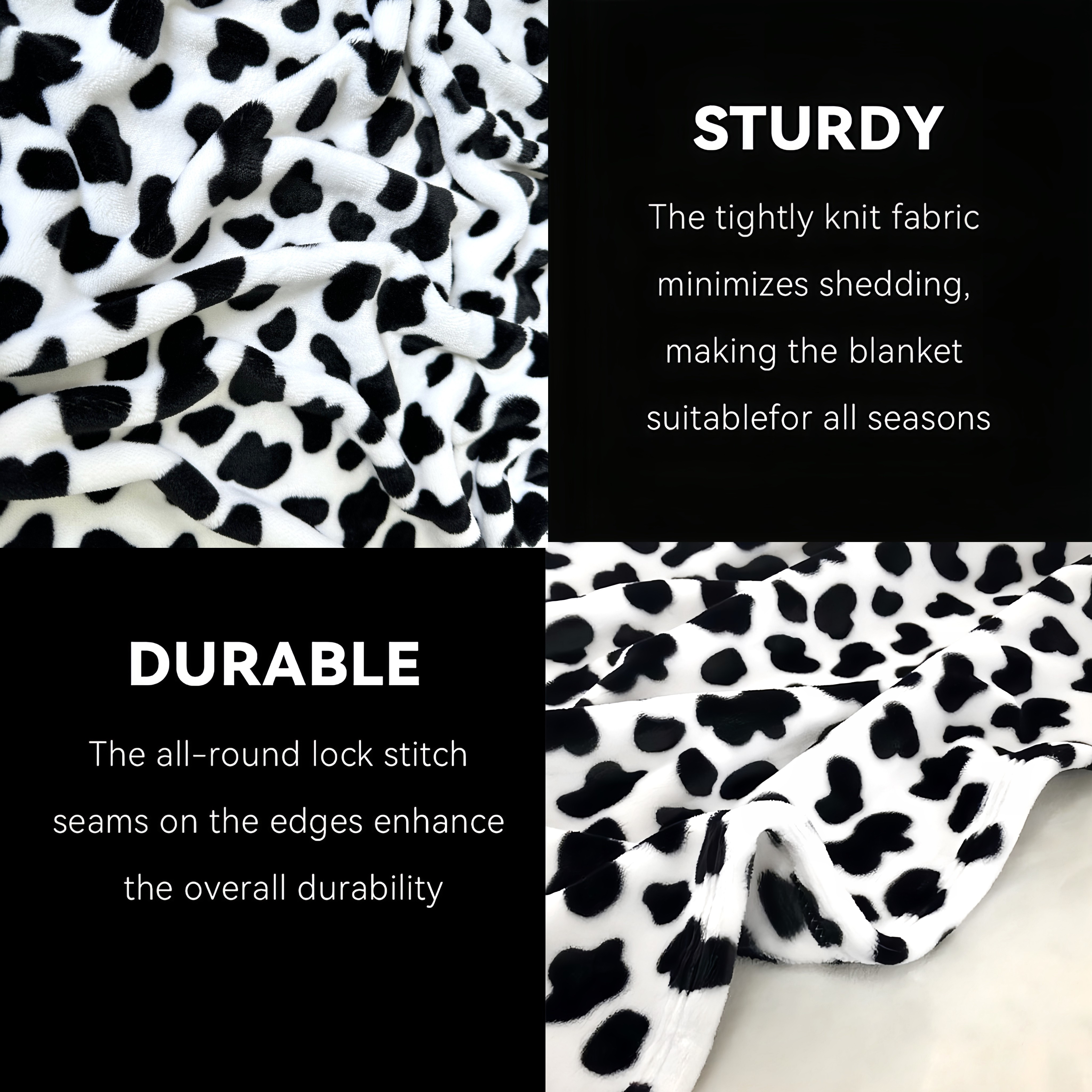 1pc cow printed flannel blanket double sided blanket gift warm soft black and white bed blanket for couch bed sofa travelling birthday gift air conditioning blanket details 3