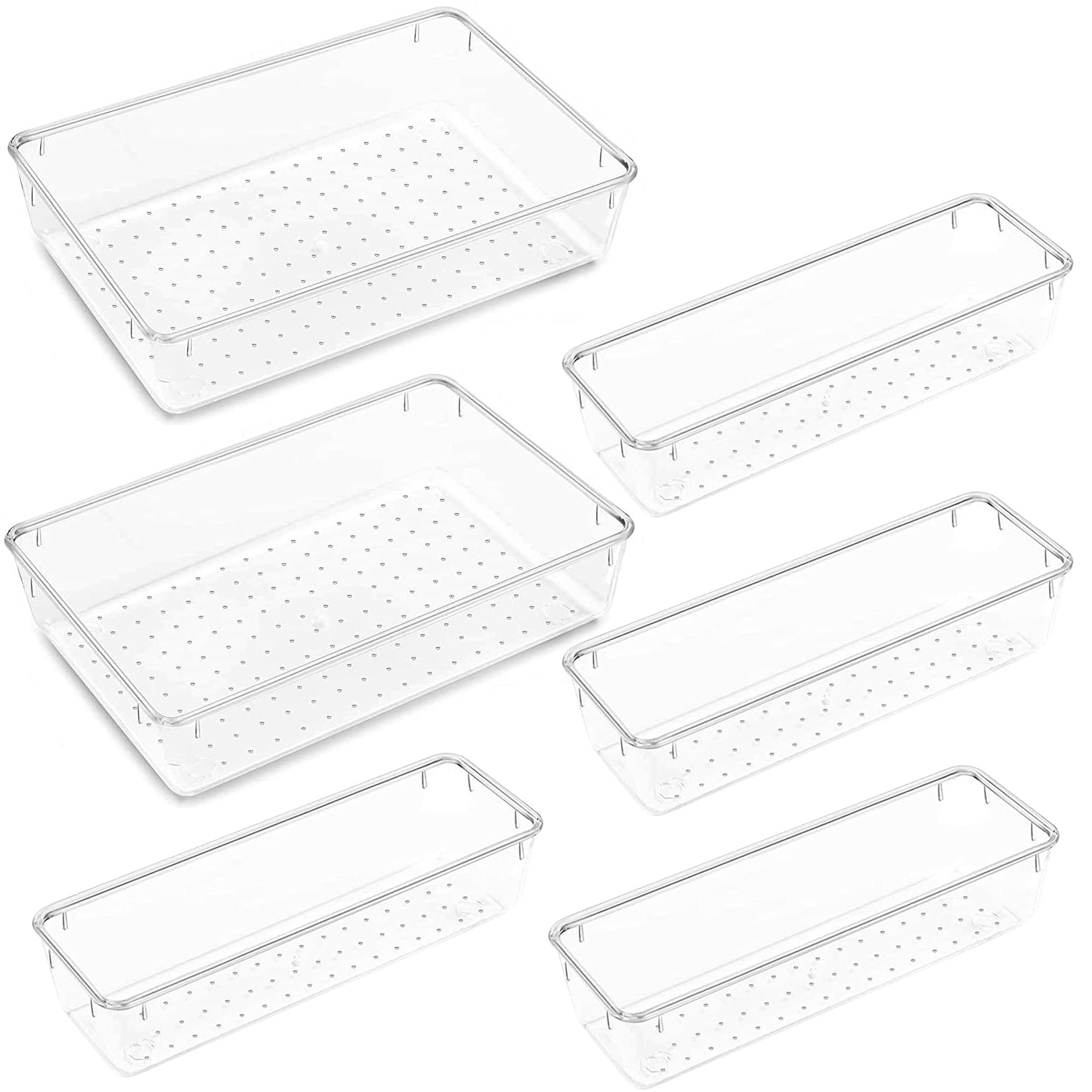  CHANCETSUI 9 Pcs Large Clear Plastic Drawer Organizers, Stackable  Bathroom Drawer Organizers Tray, Plastic Vanity Trays Divider Container  Storage Bins for Makeup, Desk, Kitchen and Office : Home & Kitchen
