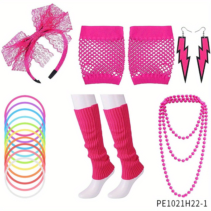 80s Neon Pink Tutu Kit Ladies Fancy Dress 1980s Adults Costume Accessory  Set