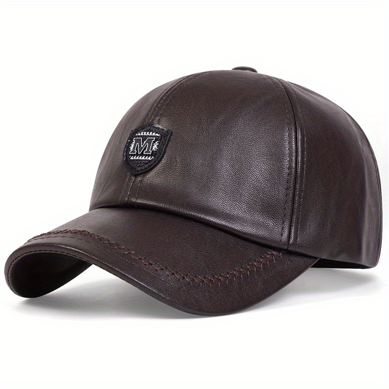 PU Leather Alphabets Baseball Cap for Men