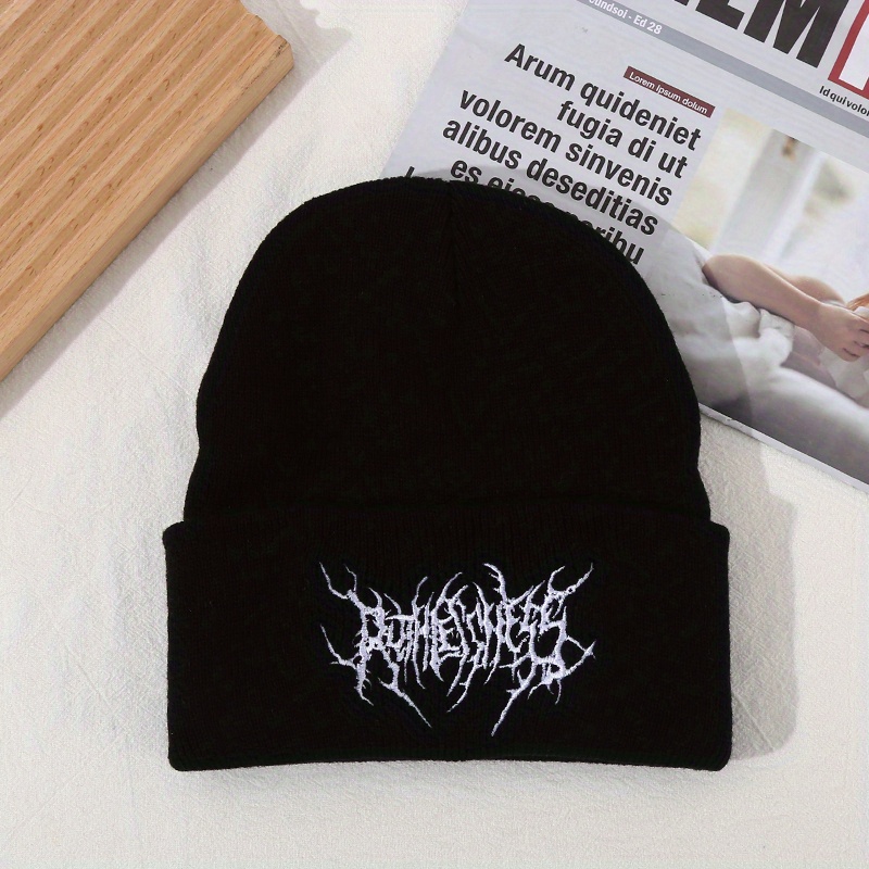 Men's Casual  Gothic Scar Embroidery Knitted Beanie Fashion Street Ski Cap For Women Men details 1