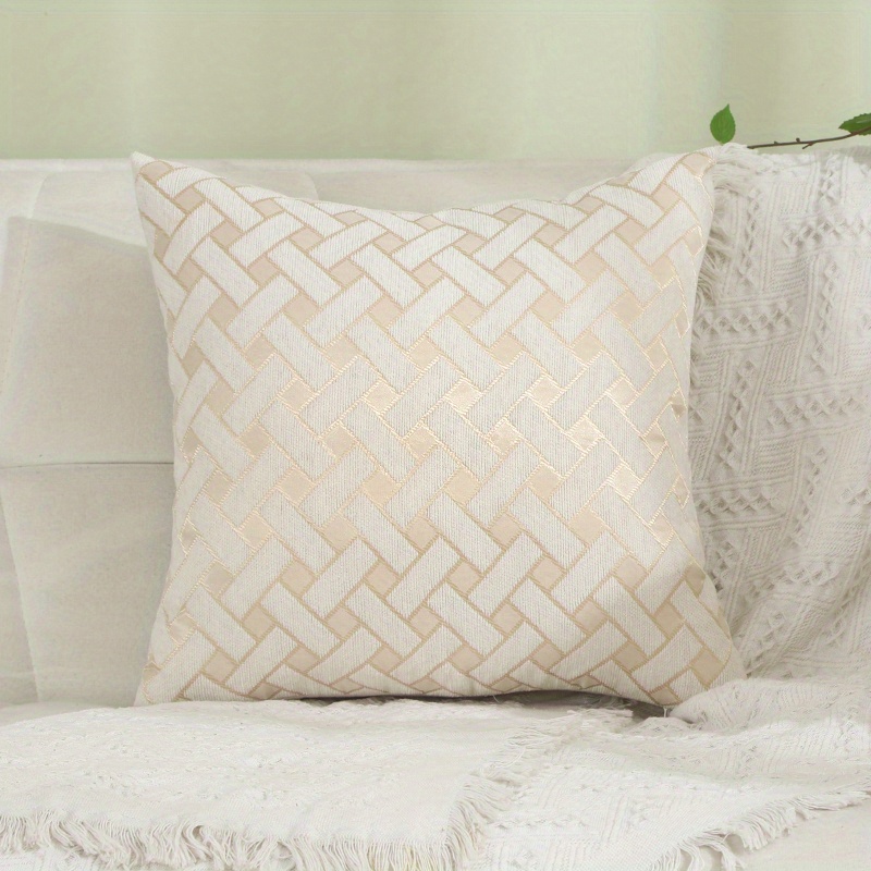 Image of 1pc Contemporary Geometric Chenille Throw Pillow Cover, Hand Wash Only, Zipper Closure, Woven Polyester Decorative Cushion Case For Living Room - 1pc