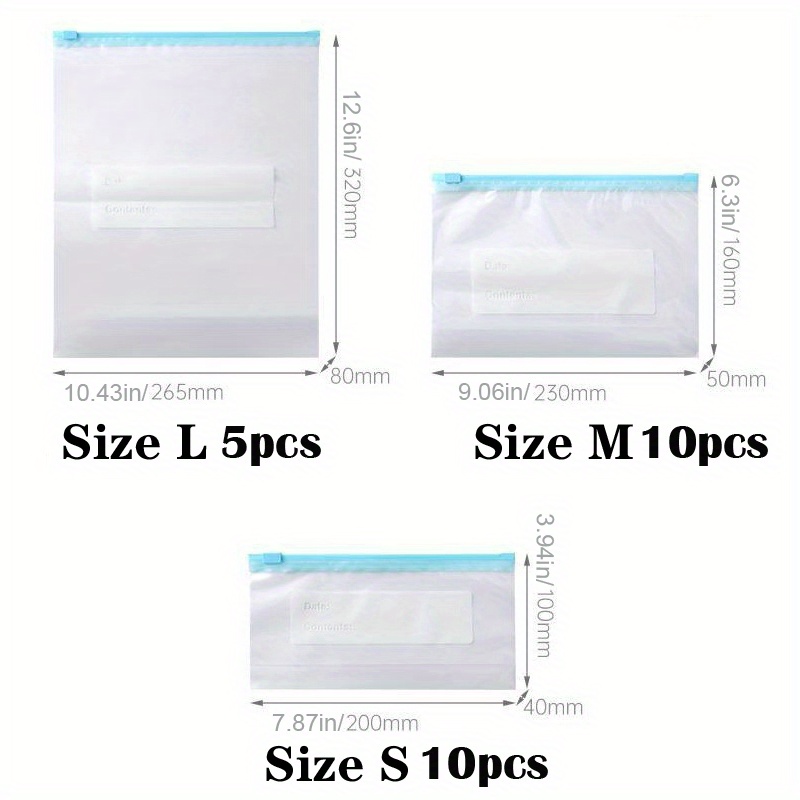 15-25Pcs Reusable Zipper Bag Stand Up Zip Shut Plastic Freezer Bag