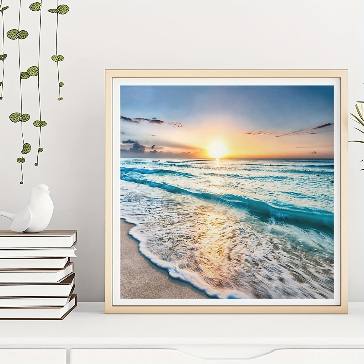 Diy 5d Diamond Painting Sun Beach Wave Full Faux Diamond - Temu