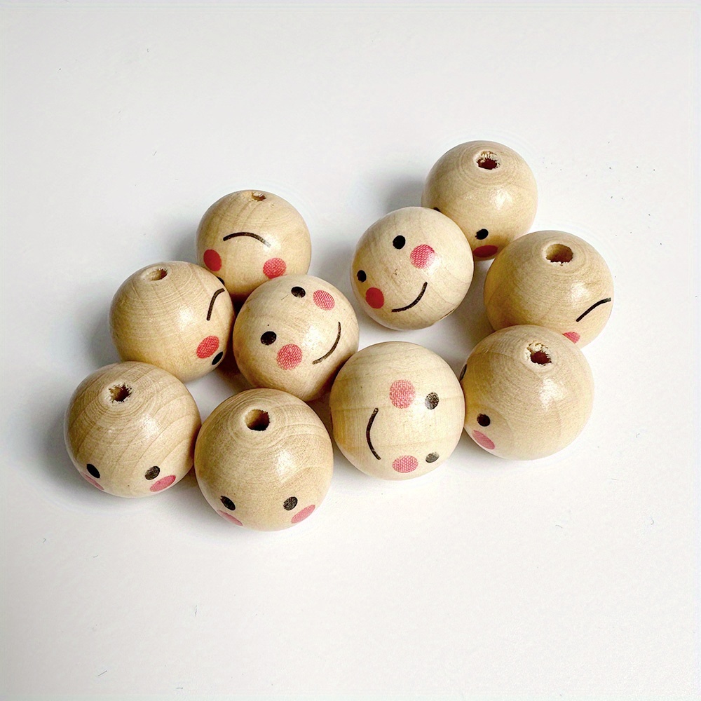 Wooden Beads For Crafts Round Wooden Smile Face Beads Polished