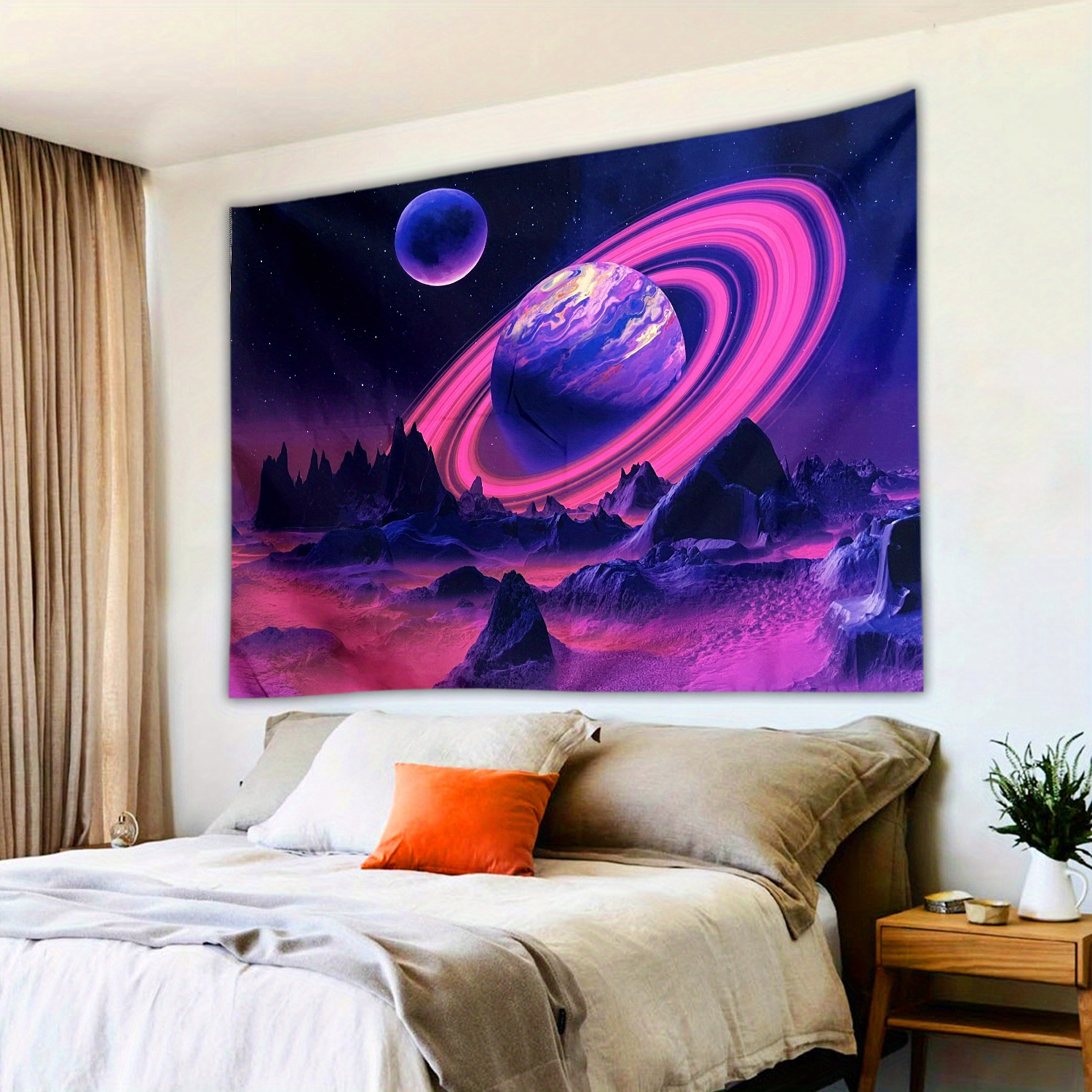 Moon Mountain Fluorescent Tapestry Polyster Black Light Boho - Temu