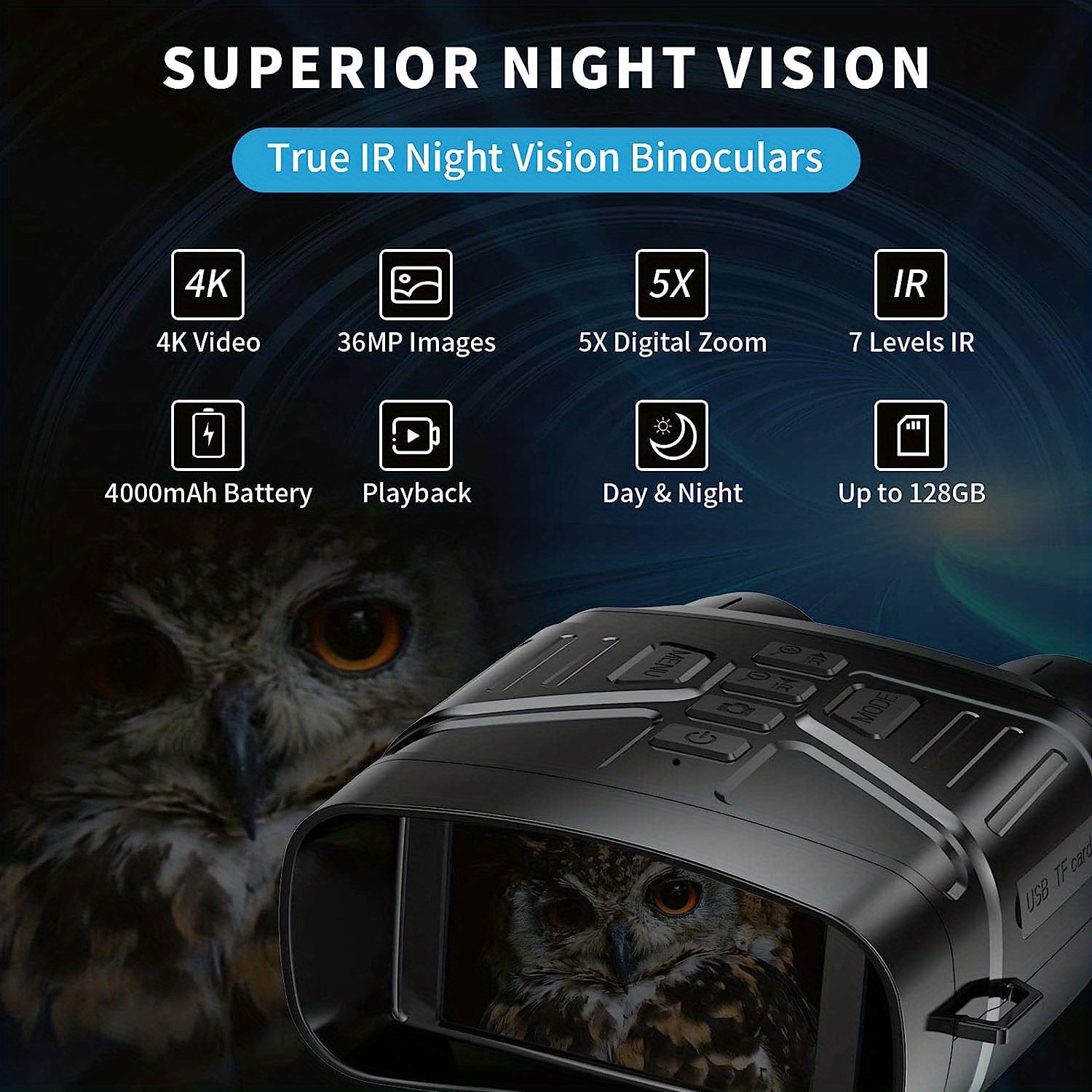 4kb night vision goggles 4k night vision binoculars 3 large screen binoculars can save photo and video with 32gb memory card rechargeable lithium battery details 2