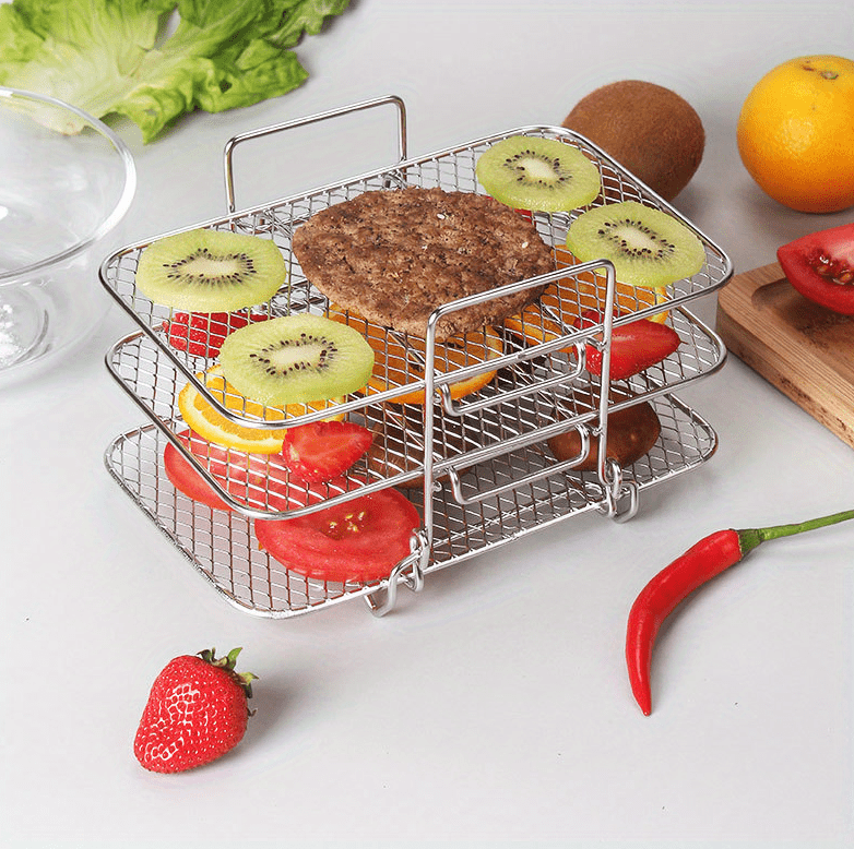 1pc 3 tier barbecue rack stainless steel three layer dehydration rack air fryer accessories universal grill rack steaming rack fruit and vegetable food dehydration rack kitchen accessories details 0