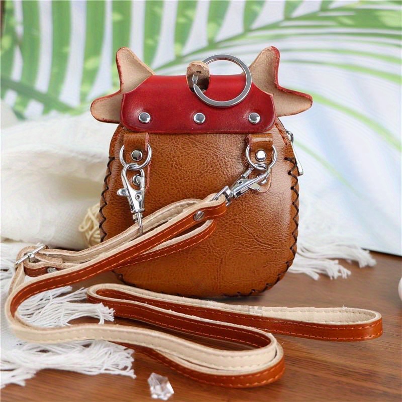 Cow Design Novelty Coin Purse Leather Mini Pouch Cartoon Animal Funny Crossbody Bag