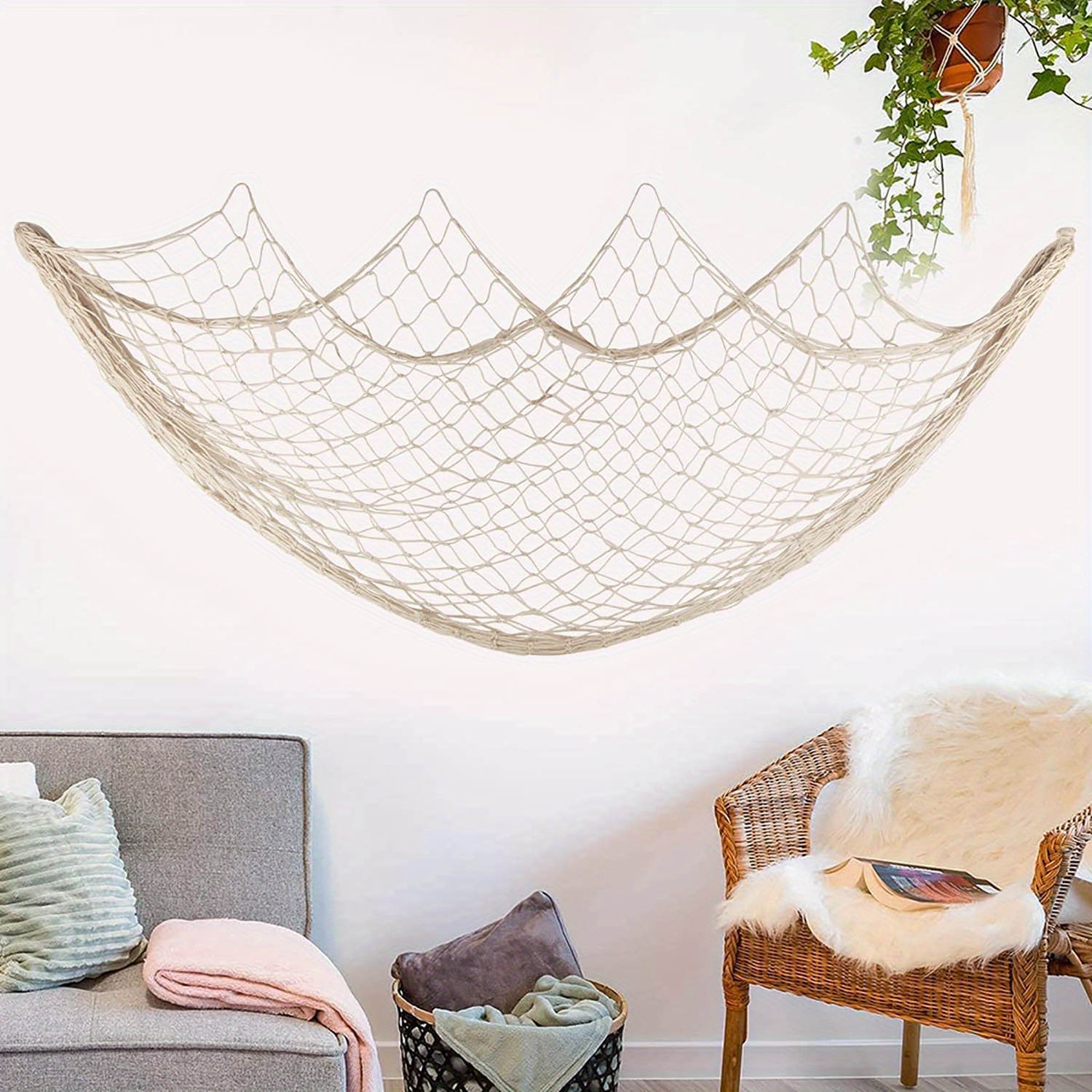 Rosoz Nature Fish Net Wall Decoration with Shells, Ocean Themed Wall  Hangings Fishing Net Party Decor for Pirate Party,Wedding,Photographing