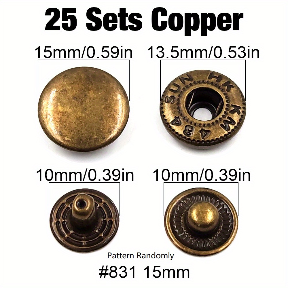 15mm Brass Press Studs Snap Buttons 4 Parts Snap Fasteners 