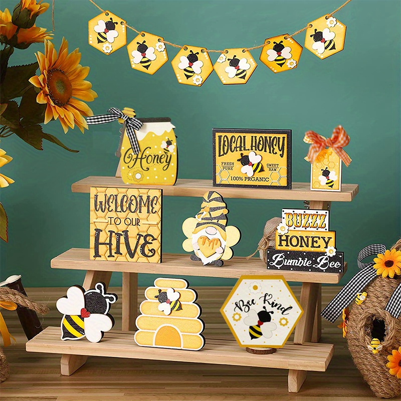 Bumble Bee Wood Signs. Farmhouse Decor. Tiered Tray Decor. 