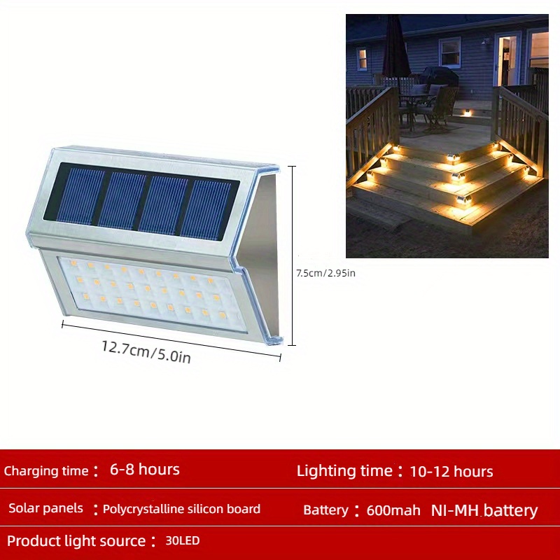 1 Luz Solar Para Escaleras, Iluminación Exterior De Acero Inoxidable, Luz  Solar Para Escalones, Energía Solar Para El Hogar, Iluminación De Paisaje Im