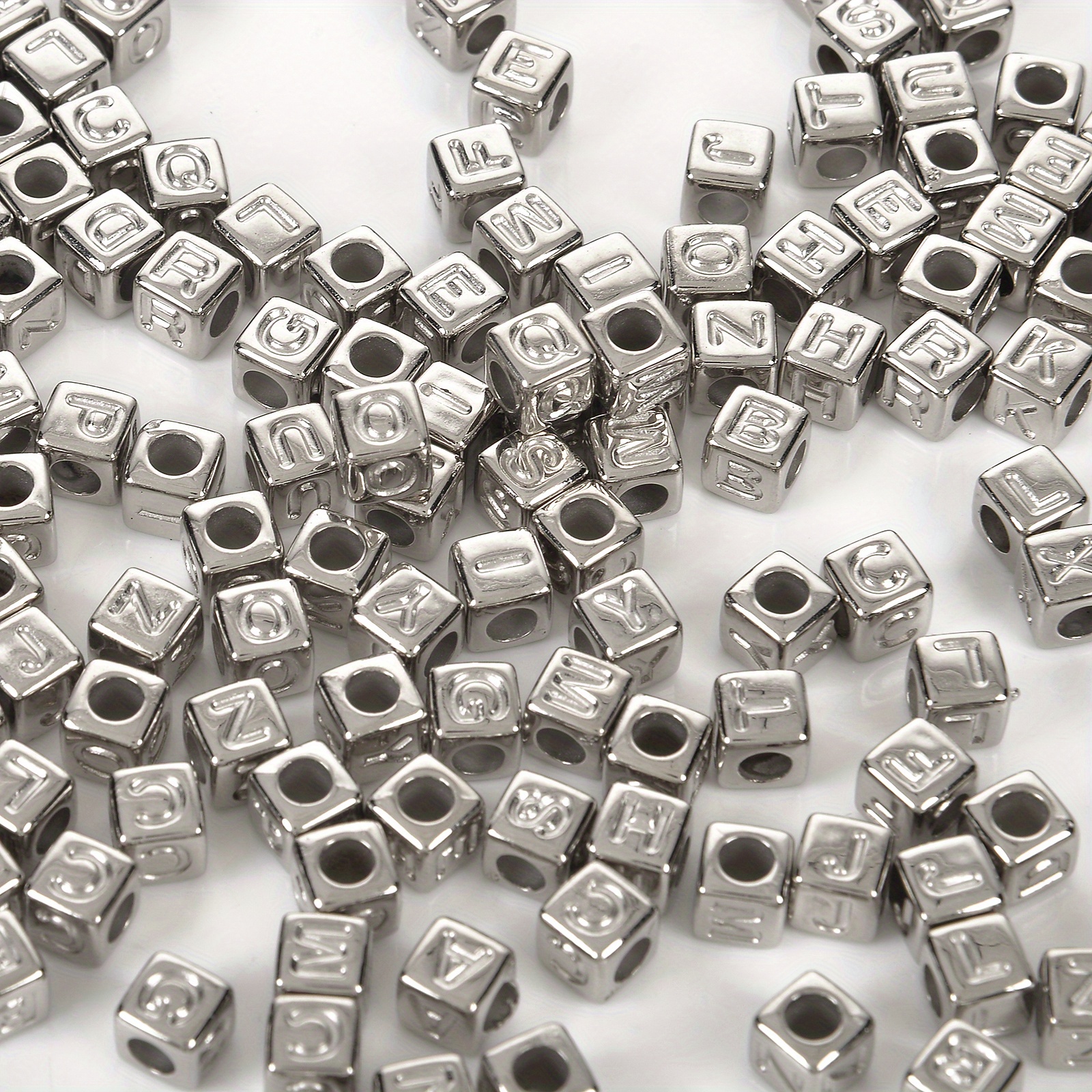 Sterling Silver Square Beads for Jewelry Making Alphabet Letter L