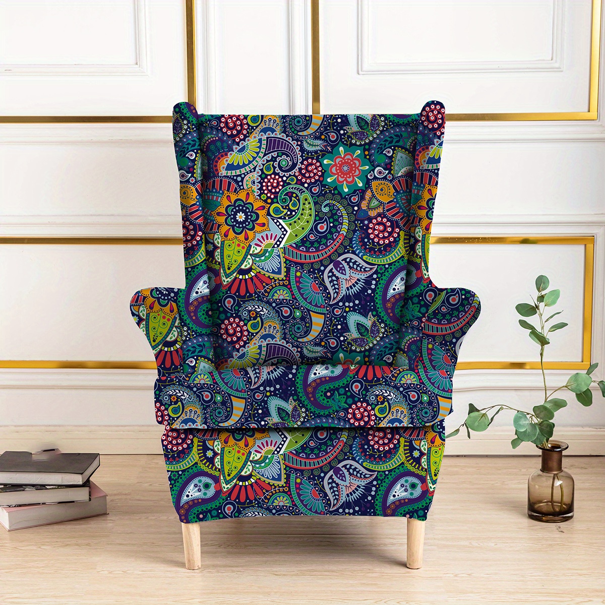 Floral Print Sloping Arm Chair Cover Elastic King Back Wing Chair Cover  Relax Single Sofa Slipcover Furniture Protector Covers