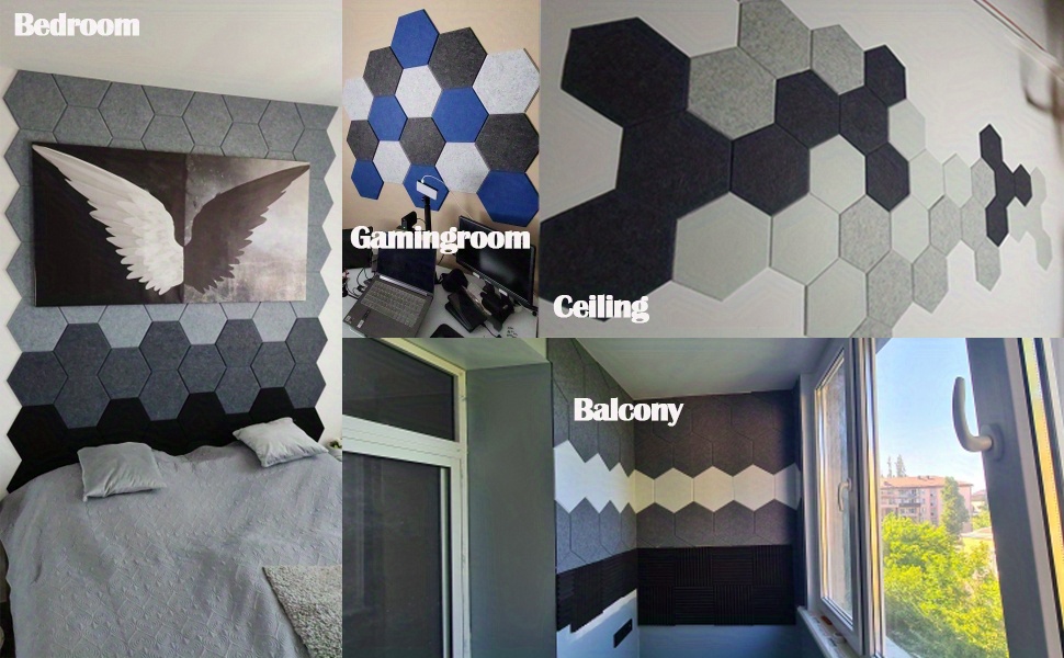 BUBOS - Paquete de 12 paneles acústicos hexagonales de insonorización para  pared, 14 x 13 x 0.4 pulgadas, acondicionamiento acústico para estudio de