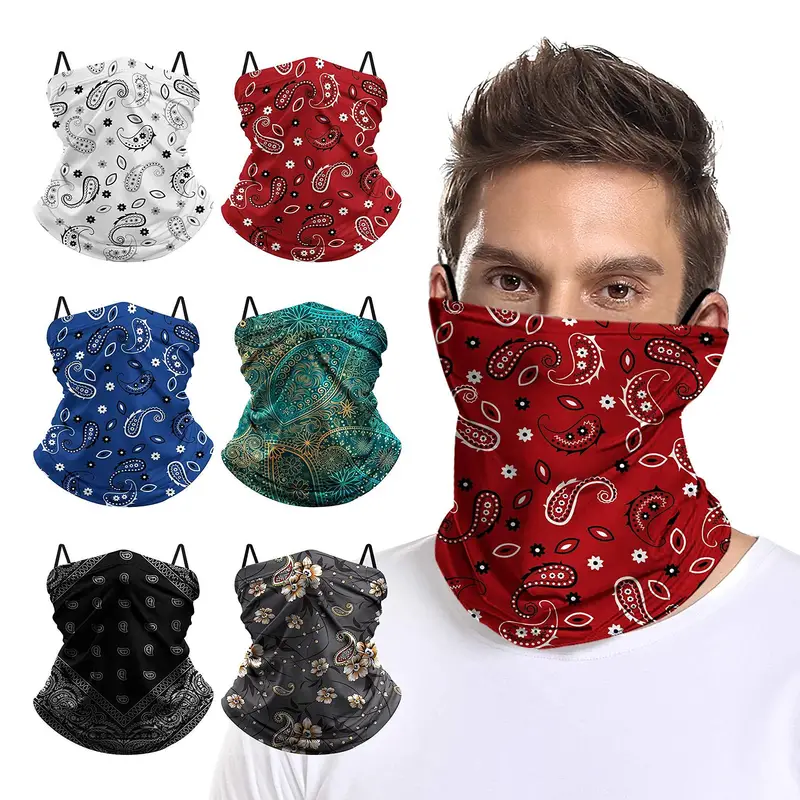 6pcs Milk Silk Neck Gaiter for Men and Women - Cycling Face Mask with Ear Loops, Paisley Pattern Print Balaclava for Motorcycle Running Hiking