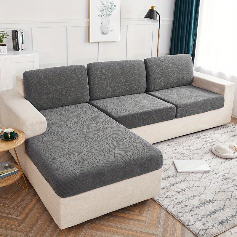1pc Contemporary Jacquard Sofa Cushion Cover, Thick Elastic Band Slipcover With Grip, Machine Washable, Fits All-sectional Sofa Styles, Polyester Spandex, 180-200gsm, Sectional Sofa Covers