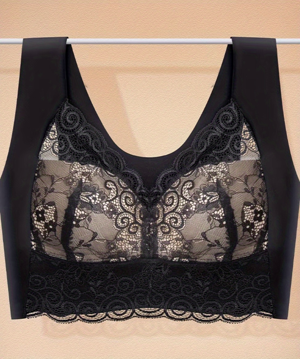 Contrast Lace Wireless Bra, Comfy & Breathable Scallop Trim Bra, Women's  Lingerie & Underwear