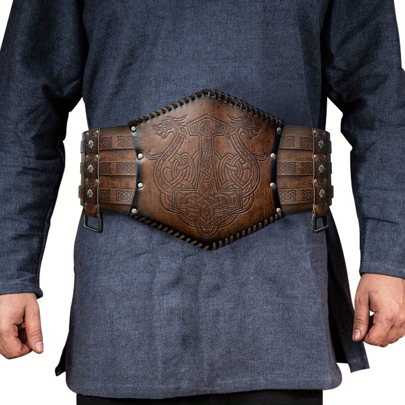 Viking Embossed Waist * Norse Faux Leather Wide Belt, Medieval Knight  Corset Belt For LARP Costume, Ideal Choice For Gifts