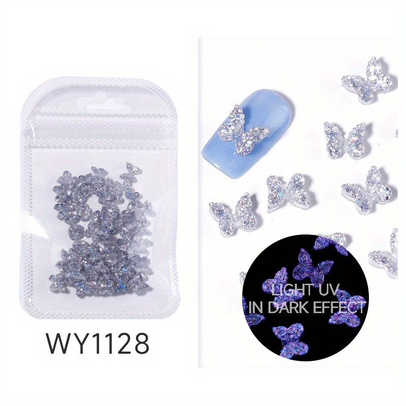 50pcs Luminous Resin Nail Art Charms 3D Florescent Rose Butterfly Bow