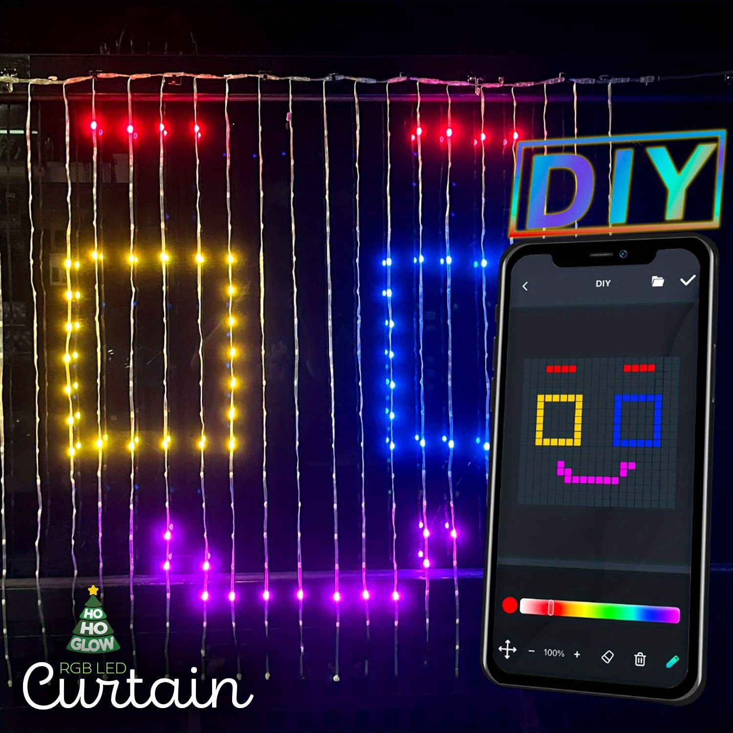 us standard adaptor 1set 400 led curtain string lights with app control rgb color displays limitless color pure warm white lighting indoor outdoor decorations fairy lights with 100 holiday pattern smart curtain lights with 400 leds diy text music sync programmable app control connectable rgb fairy string lights for bedroom indoor decor details 3