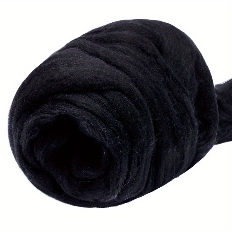 3.53oz/100g wool roving yarn, fiber roving wool top, wool felting supplies, pure wool, chunky yarn, spinning wool roving for needle felting wet felting diy hand spinning black 0